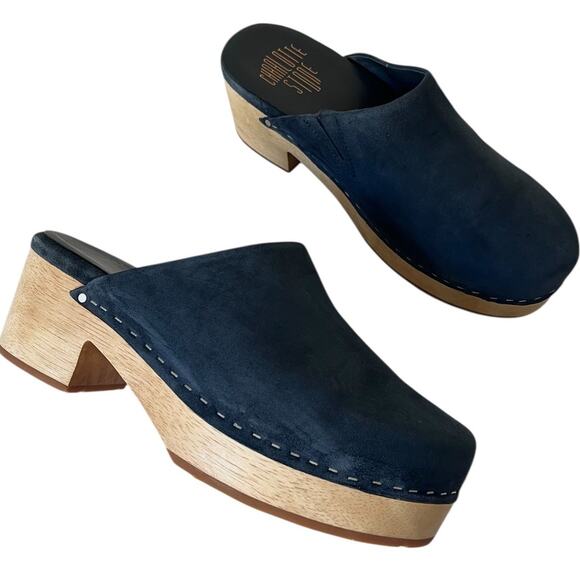Charlotte Stone Shoes - NEW Charlotte Stone Martino Navy Blue Platform Mules Size 9 Wooden Heel Clogs